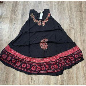 Traditional Womens Sleeveless Batik Umbrella Dress Black Red Free Size